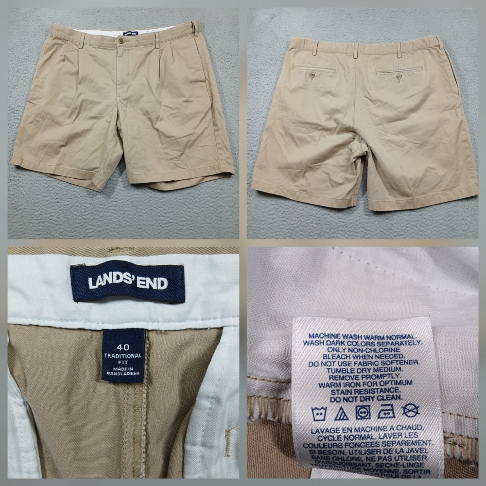 Lands' End Chino Shorts Mens 40‎ Khaki Traditional Fit Cotton Casual